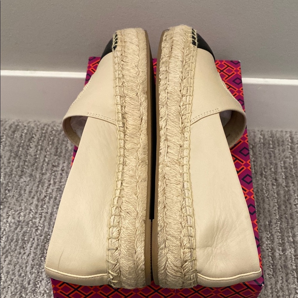 Tory Burch Cream and Black Espadrille Flats with Logo - Picture 8 of 9